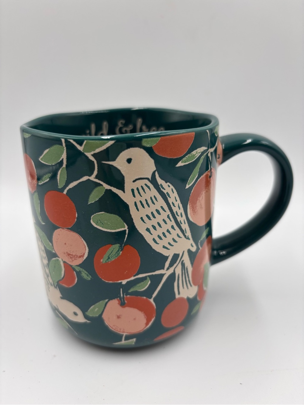 Opal House "Wild & Free" Green Coffee Mug Birds Peaches